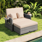 Wicker Loveseat Sofa with Multipurpose Ottoman and Retractable Side Tray