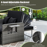 Wicker Loveseat Sofa with Multipurpose Ottoman and Retractable Side Tray