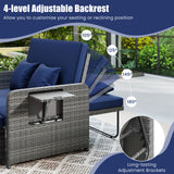 Wicker Loveseat Sofa with Multipurpose Ottoman and Retractable Side Tray