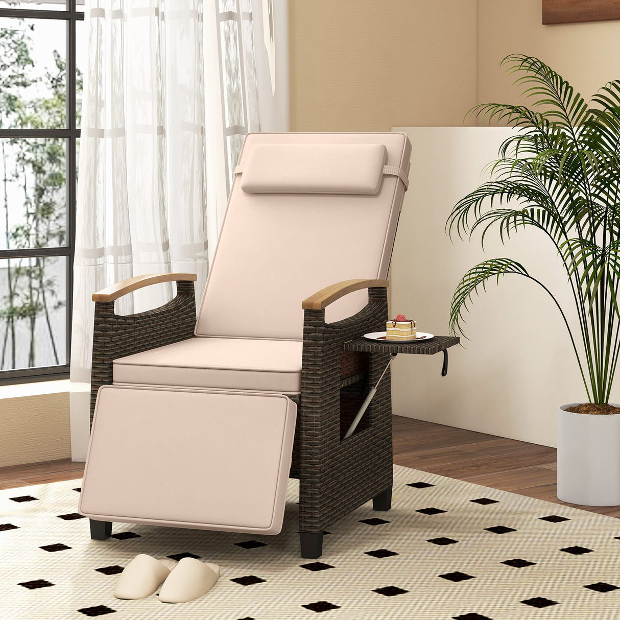Patio Wicker Recliner Chair with Adjustable Backrest and Footrest