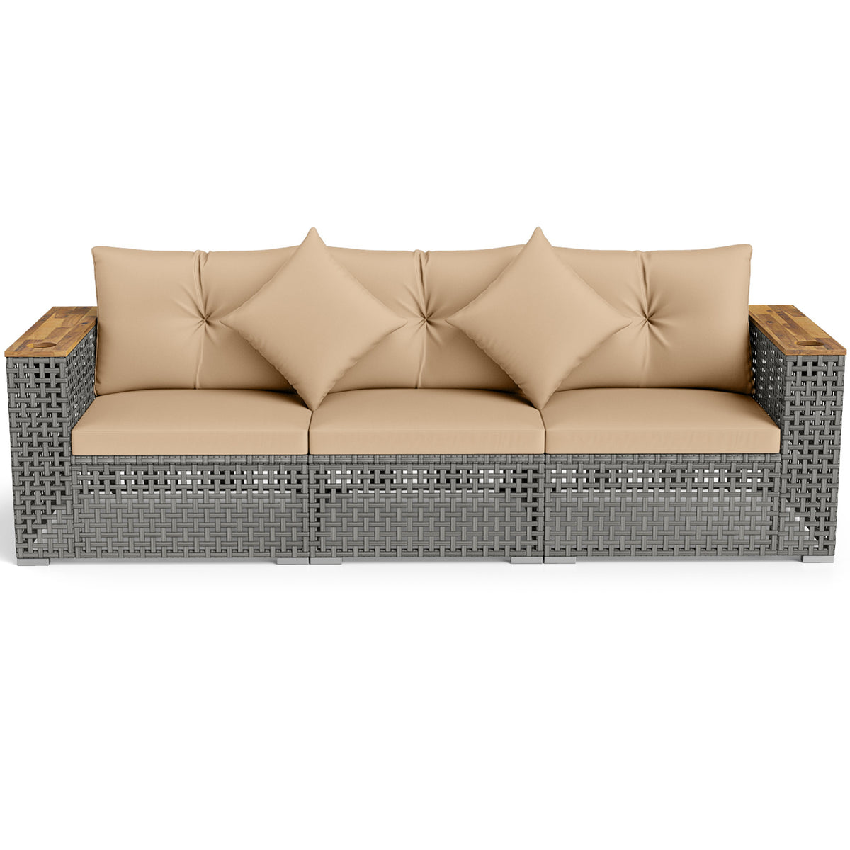 Patio Wicker Sectional Furniture Set with 1 Armless and 2 Corner Sofas for Garden