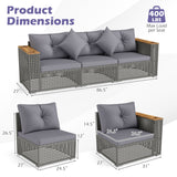 Patio Wicker Sectional Furniture Set with 1 Armless and 2 Corner Sofas for Garden