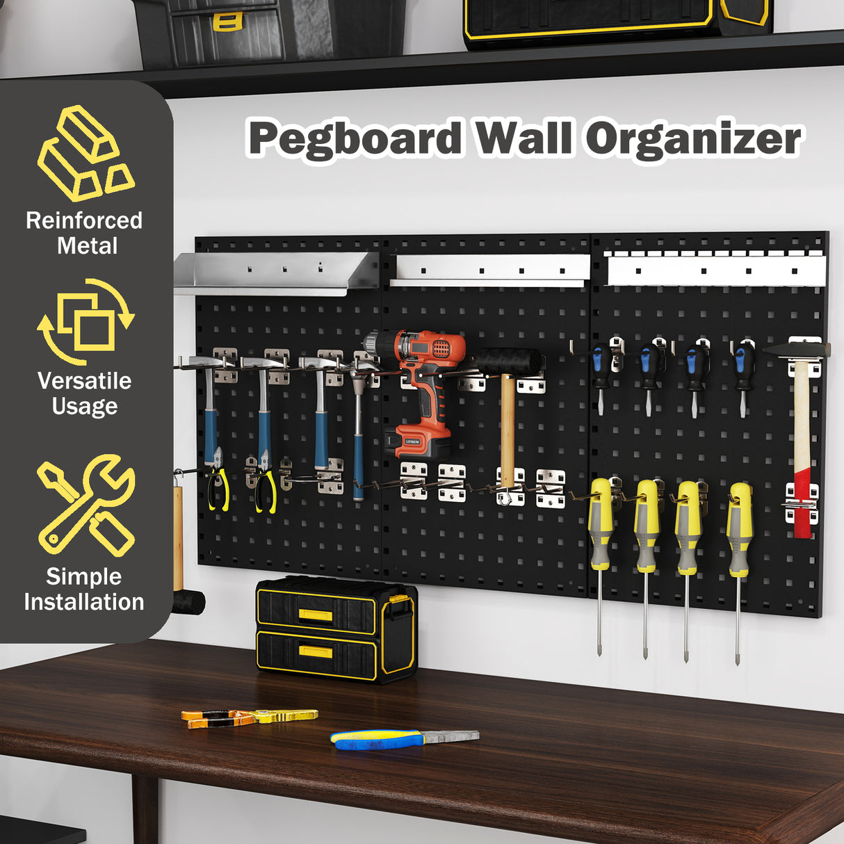 Wall-Mounted Pegboard Kit with 3 Pegboards for Garage Workshop
