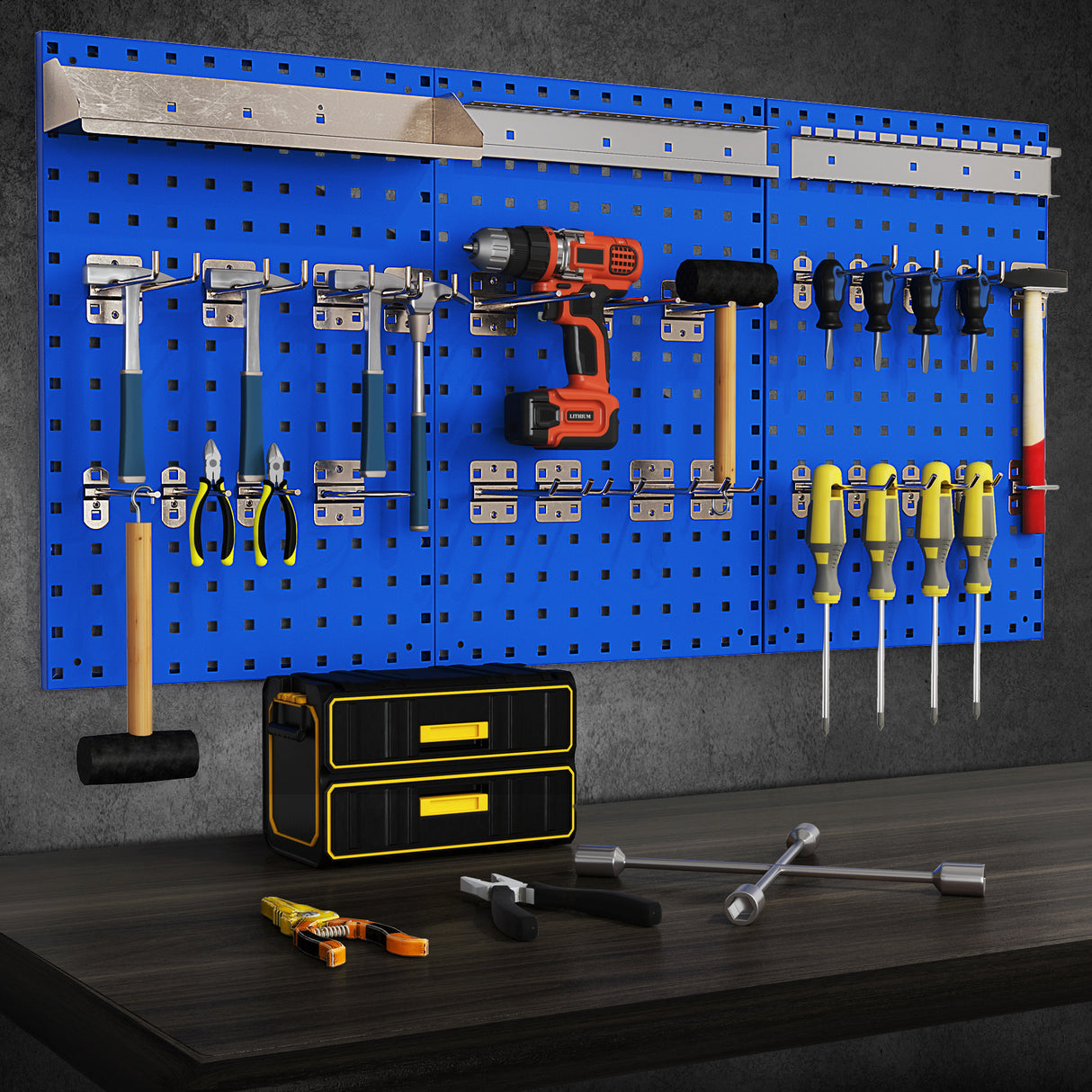 Wall-Mounted Pegboard Kit with 3 Pegboards for Garage Workshop