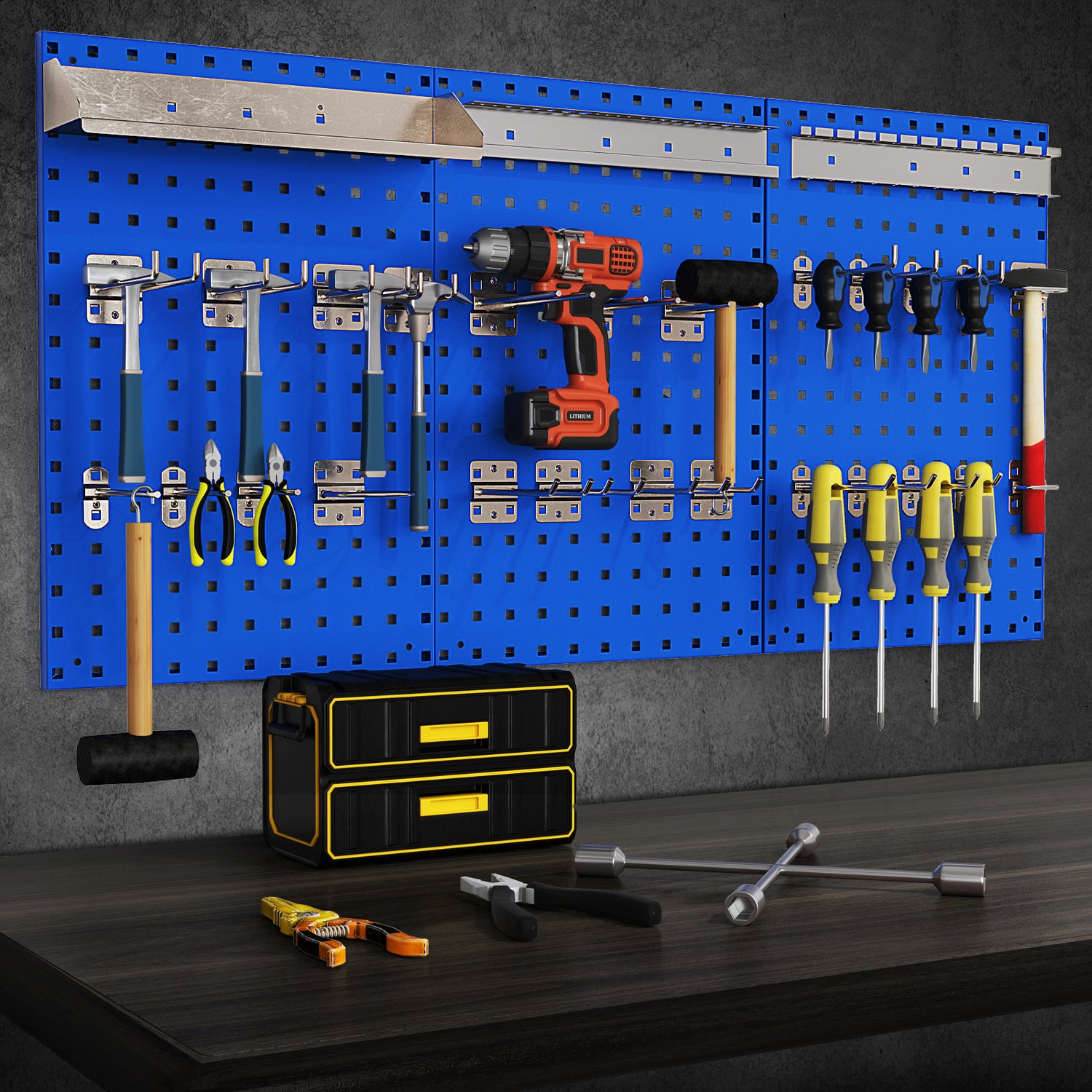 Wall-Mounted Pegboard Kit with 3 Pegboards for Garage Workshop