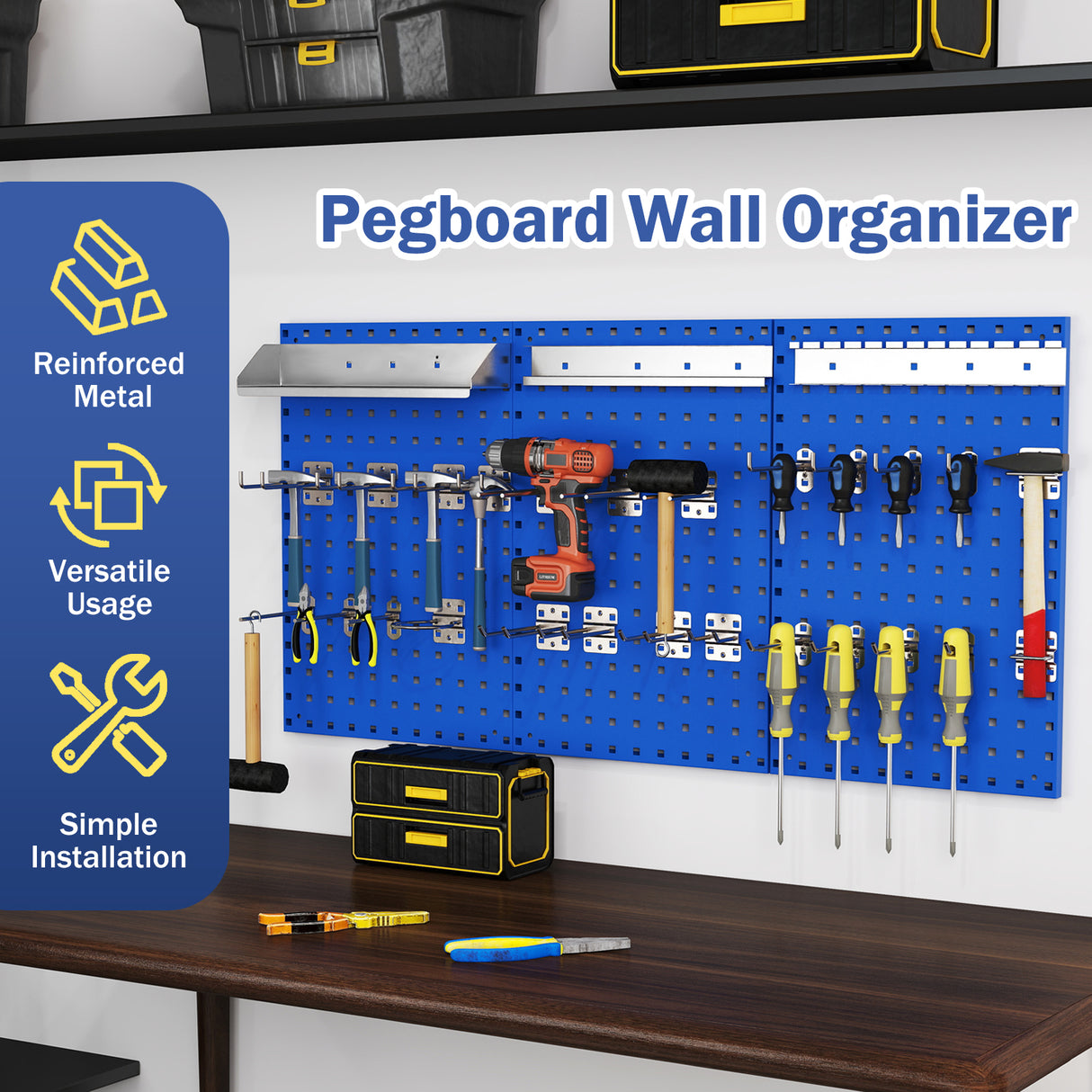 Wall-Mounted Pegboard Kit with 3 Pegboards for Garage Workshop