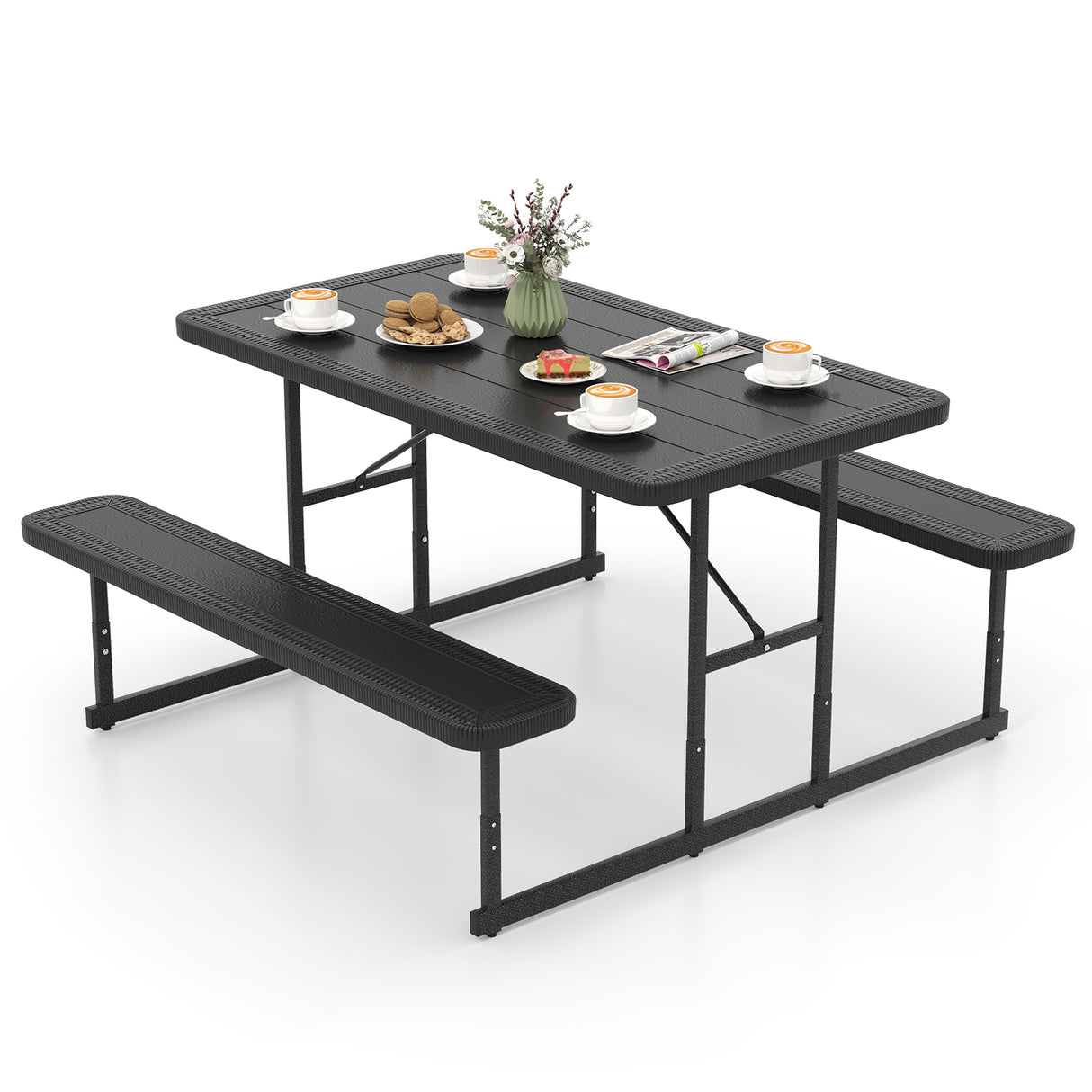 Picnic Table Bench Set for 2-4 People Outdoor Rectangular Camping Dining Table