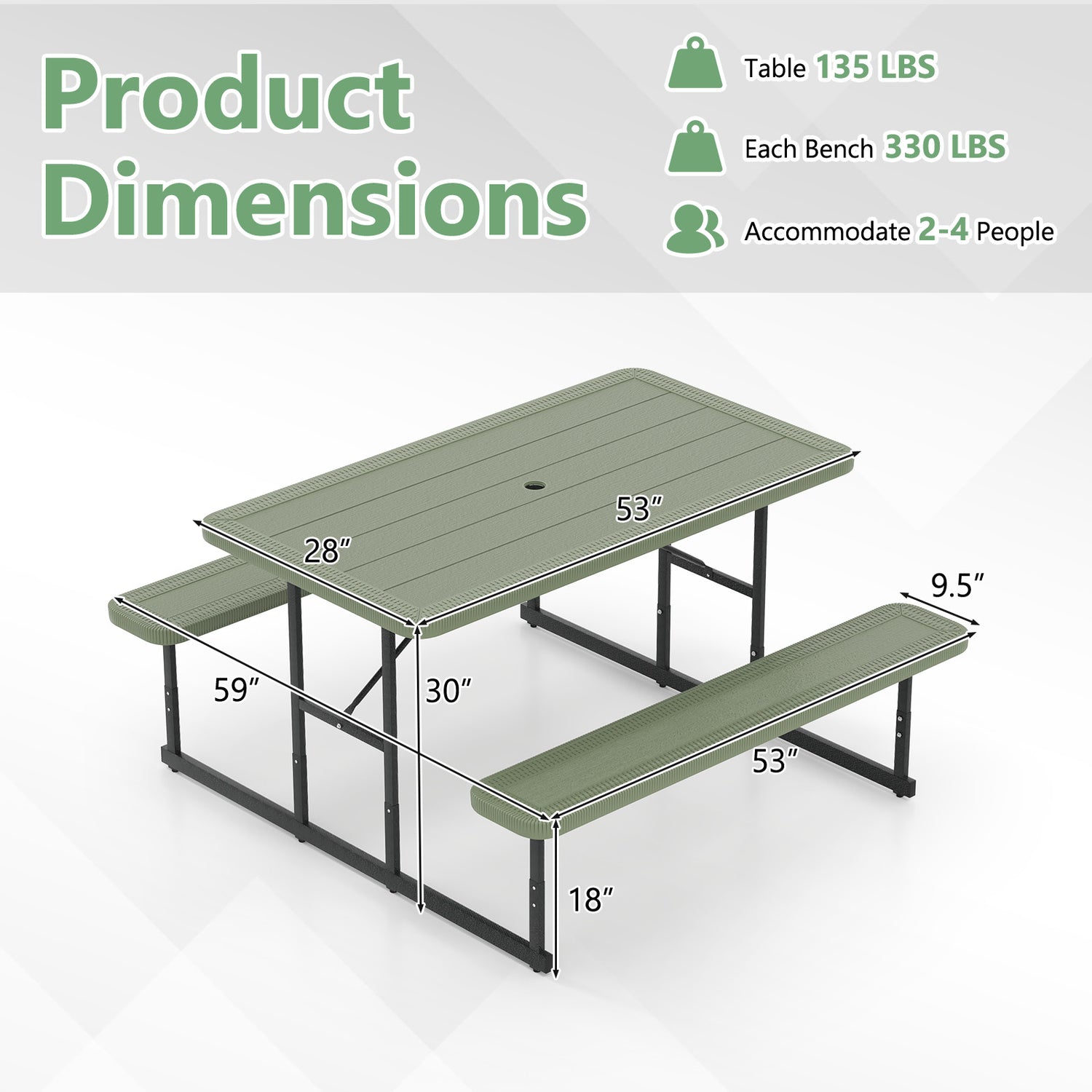 Picnic Table Bench Set for 2-4 People Outdoor Rectangular Camping Dining Table