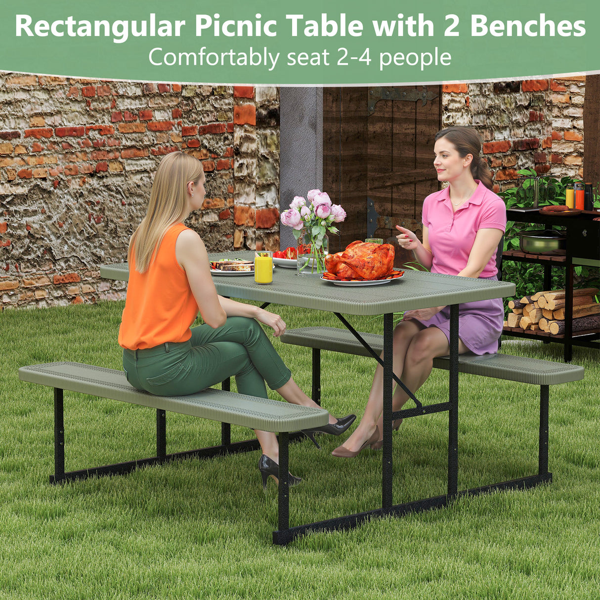 Picnic Table Bench Set for 2-4 People Outdoor Rectangular Camping Dining Table