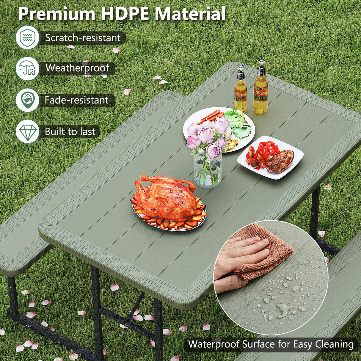 Picnic Table Bench Set for 2-4 People Outdoor Rectangular Camping Dining Table