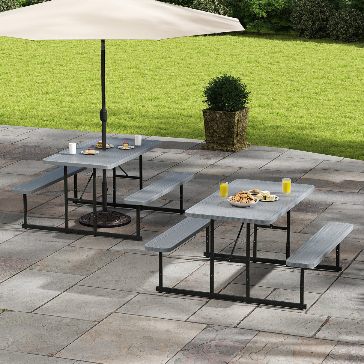 Picnic Table Bench Set for 2-4 People Outdoor Rectangular Camping Dining Table