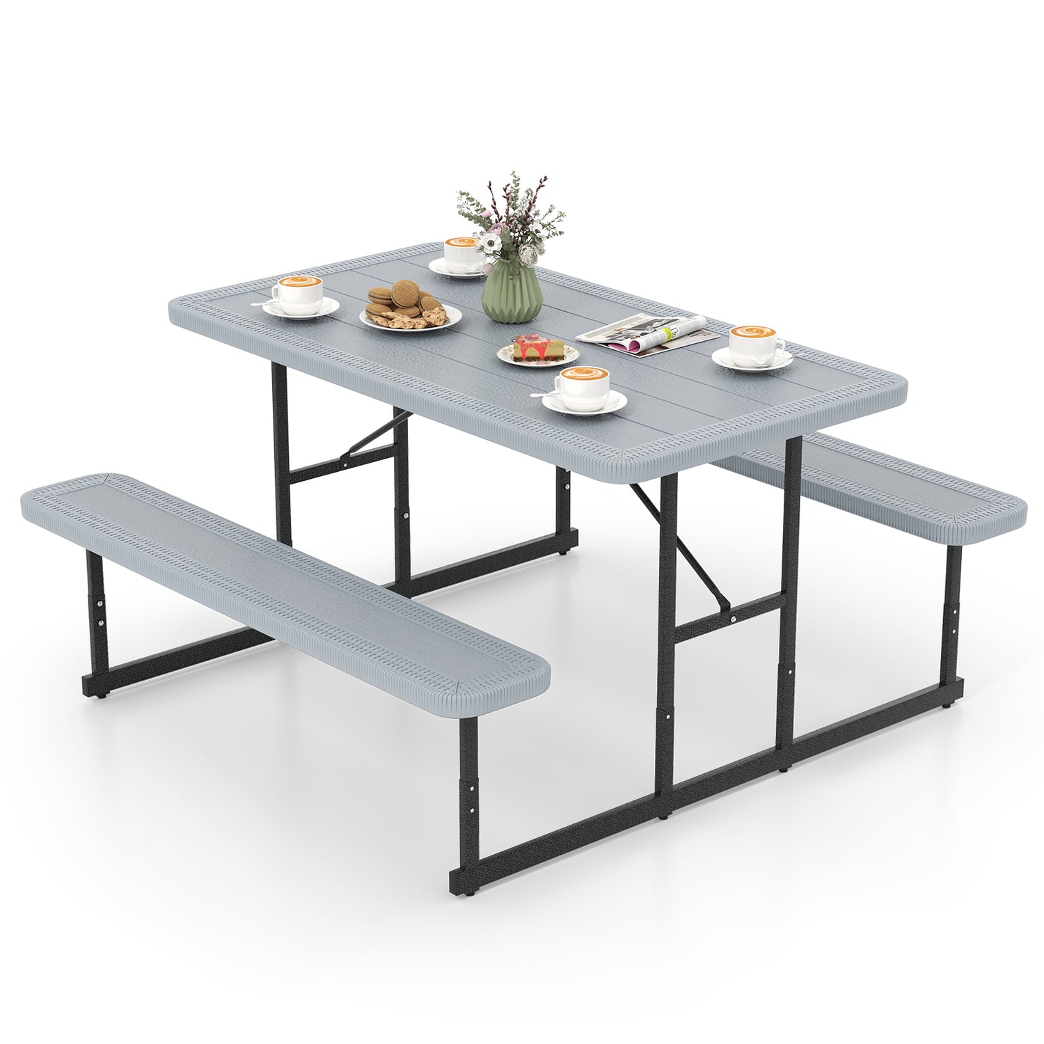 Picnic Table Bench Set for 2-4 People Outdoor Rectangular Camping Dining Table
