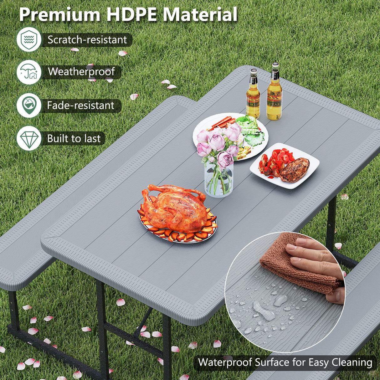 Picnic Table Bench Set for 2-4 People Outdoor Rectangular Camping Dining Table