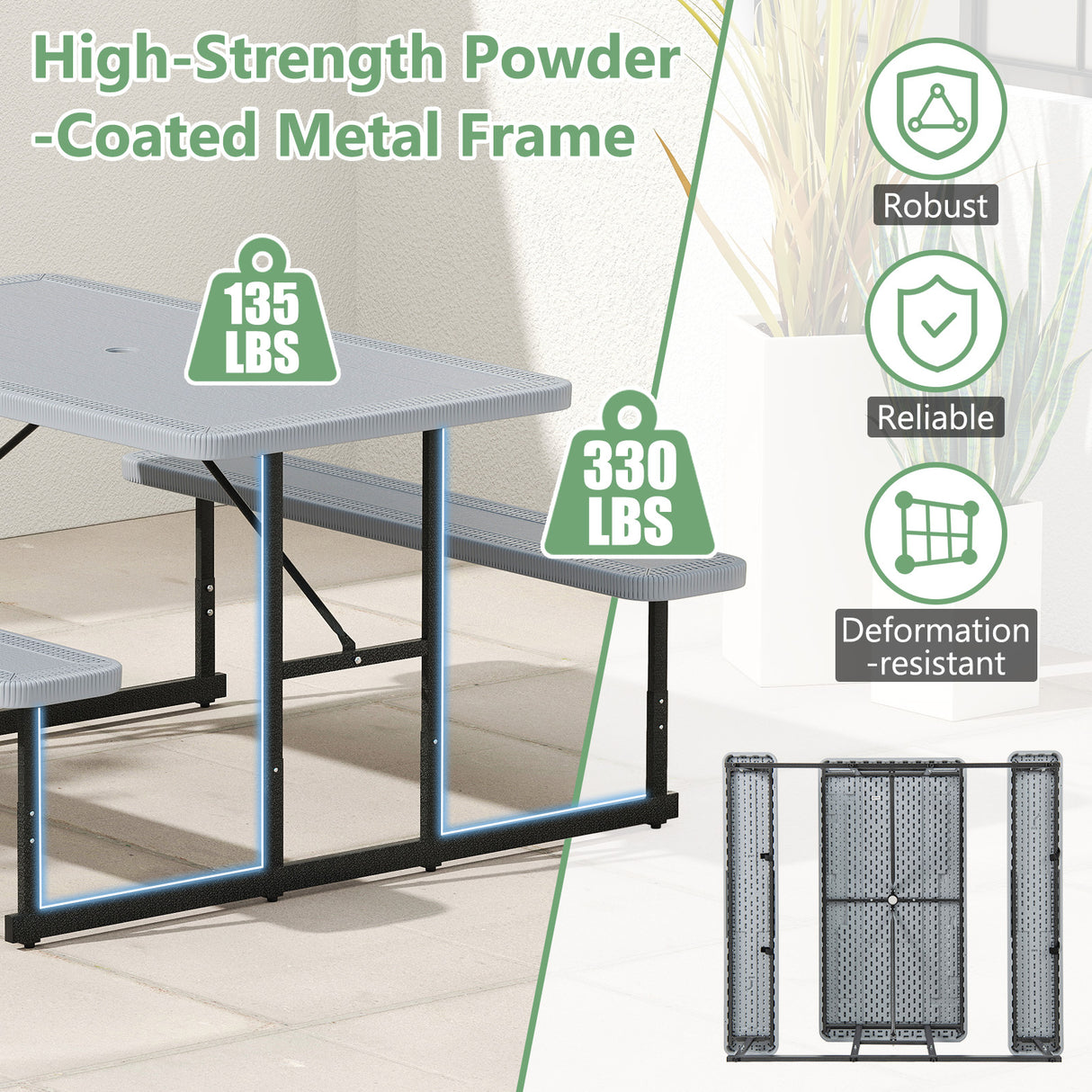 Picnic Table Bench Set for 2-4 People Outdoor Rectangular Camping Dining Table