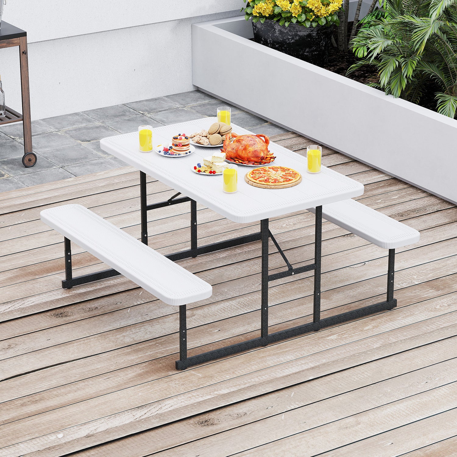 Picnic Table Bench Set for 2-4 People Outdoor Rectangular Camping Dining Table