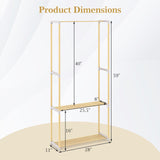 Pine Wood Clothes Rack with 2-Tier Open Storage Shelf for Hanging Clothes-Gray