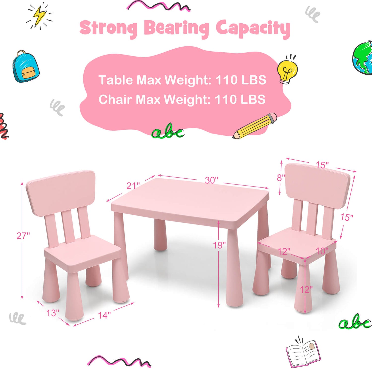 3 Pieces Toddler Multi Activity Play Dining Study Kids Table and Chair Set