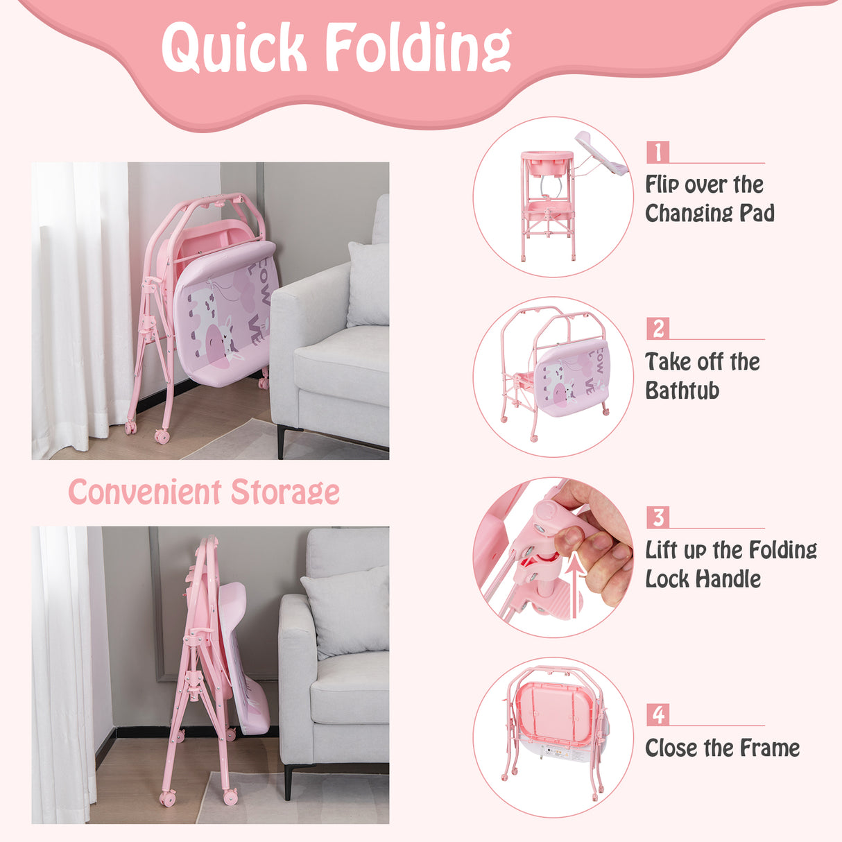 Portable Baby Changing Table with Storage Basket and Shelves