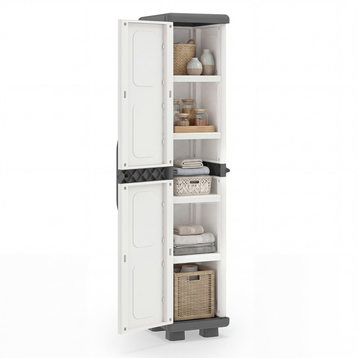 Plastic Kitchen Pantry with 4 Adjustable Shelves and Single Door for Living Room and Kitchen