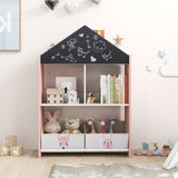 Playhouse Kids Bookshelf with Chalkboard and Whiteboard for 3-6 Years