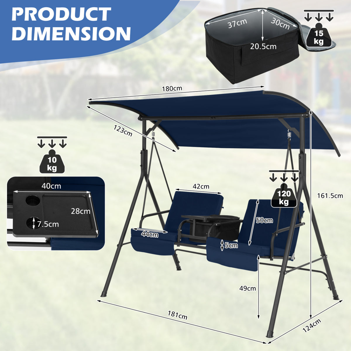 Porch Swing Chair with Adjustable Canopy