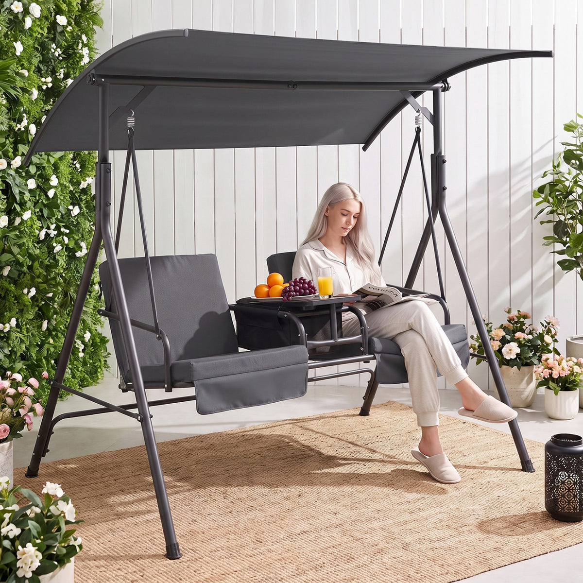 Porch Swing Chair with Adjustable Canopy