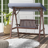 2-Person Porch Swing with Fir Wood Stand and Tilt Canopy-Brown
