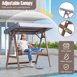 2-Person Porch Swing with Fir Wood Stand and Tilt Canopy-Brown