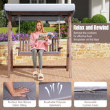 2-Person Porch Swing with Fir Wood Stand and Tilt Canopy-Brown