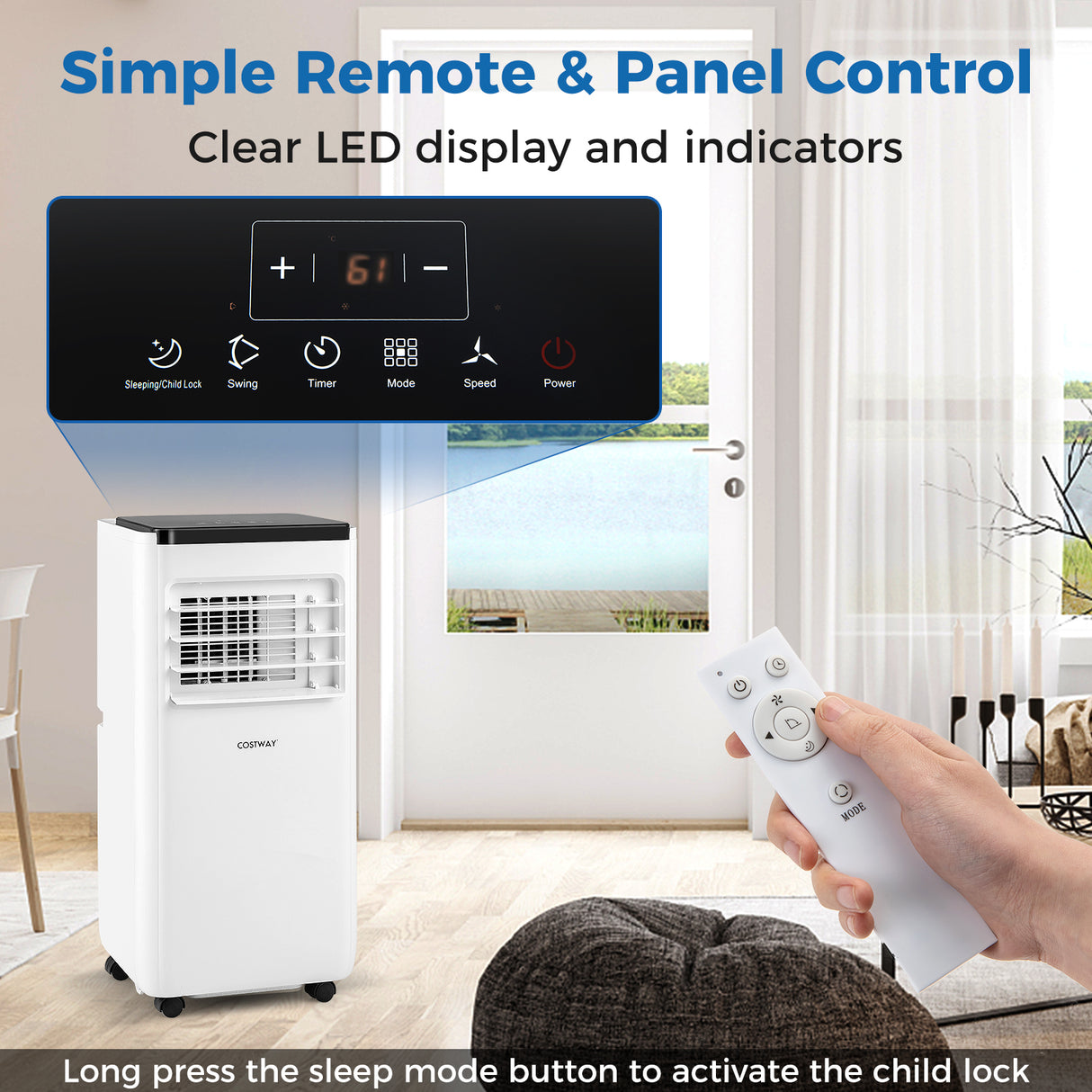 8000 BTU Portable Air Conditioner with Remote Control Cools up to 250 Sq.Ft