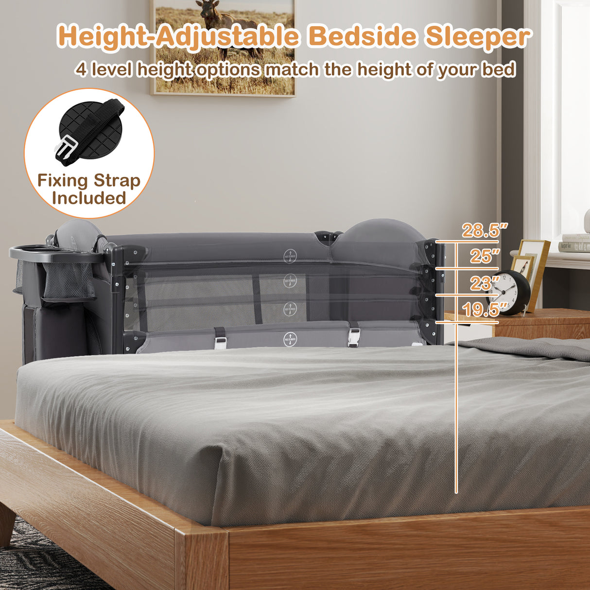 Foldable Baby Bassinet with 4 Adjustable Heights Changing Table and Mattress