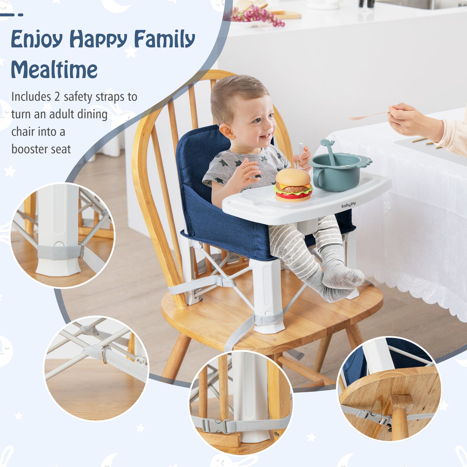 Portable Baby Booster Seat with Straps and Double Tray