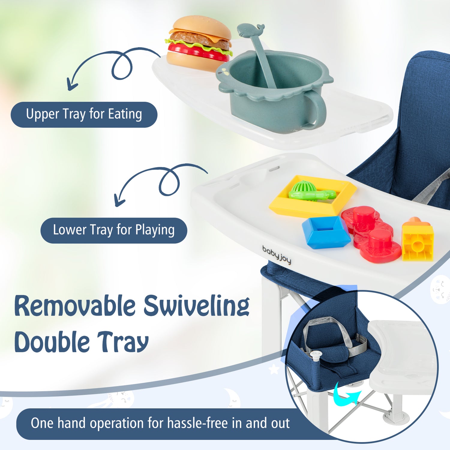 Portable Baby Booster Seat with Straps and Double Tray