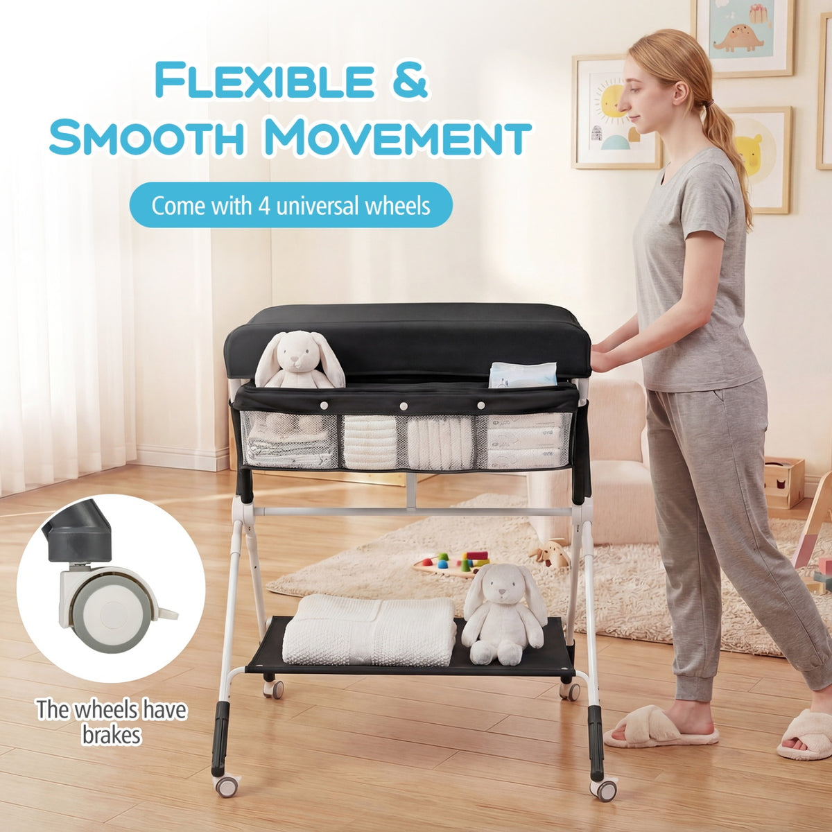 Portable Baby Changing Table with 3-Level Adjustable Height