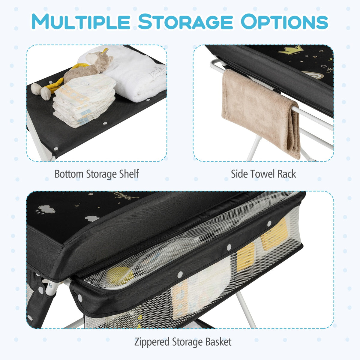 Portable Baby Changing Table with 3-Level Adjustable Height