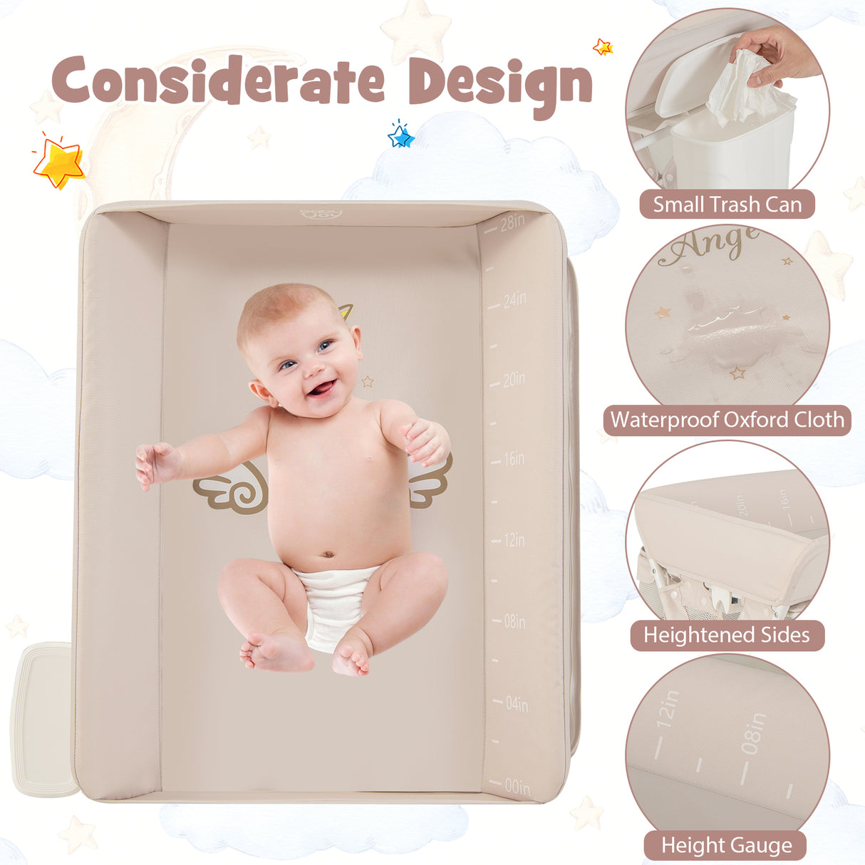 Portable Baby Changing Table with 3-Level Adjustable Height