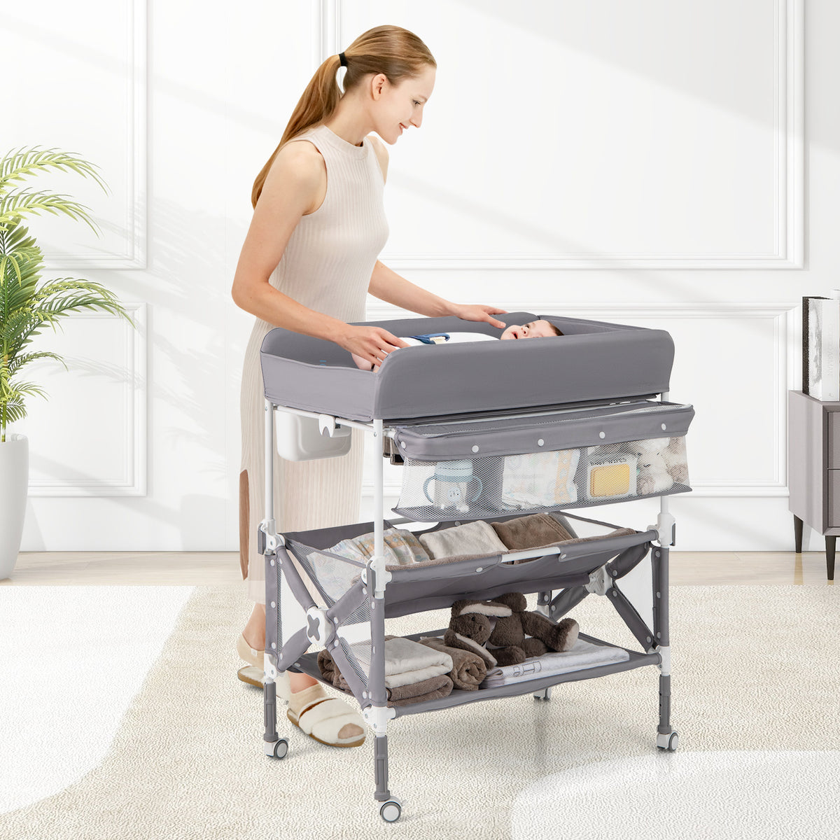 Portable Baby Changing Table with Wheels and Large Storag... – Moogdesk