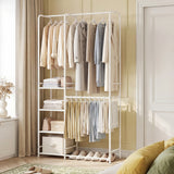 Portable Closet with Pants Hangers and 2 Hanging Rods and 4 Storage Shelves