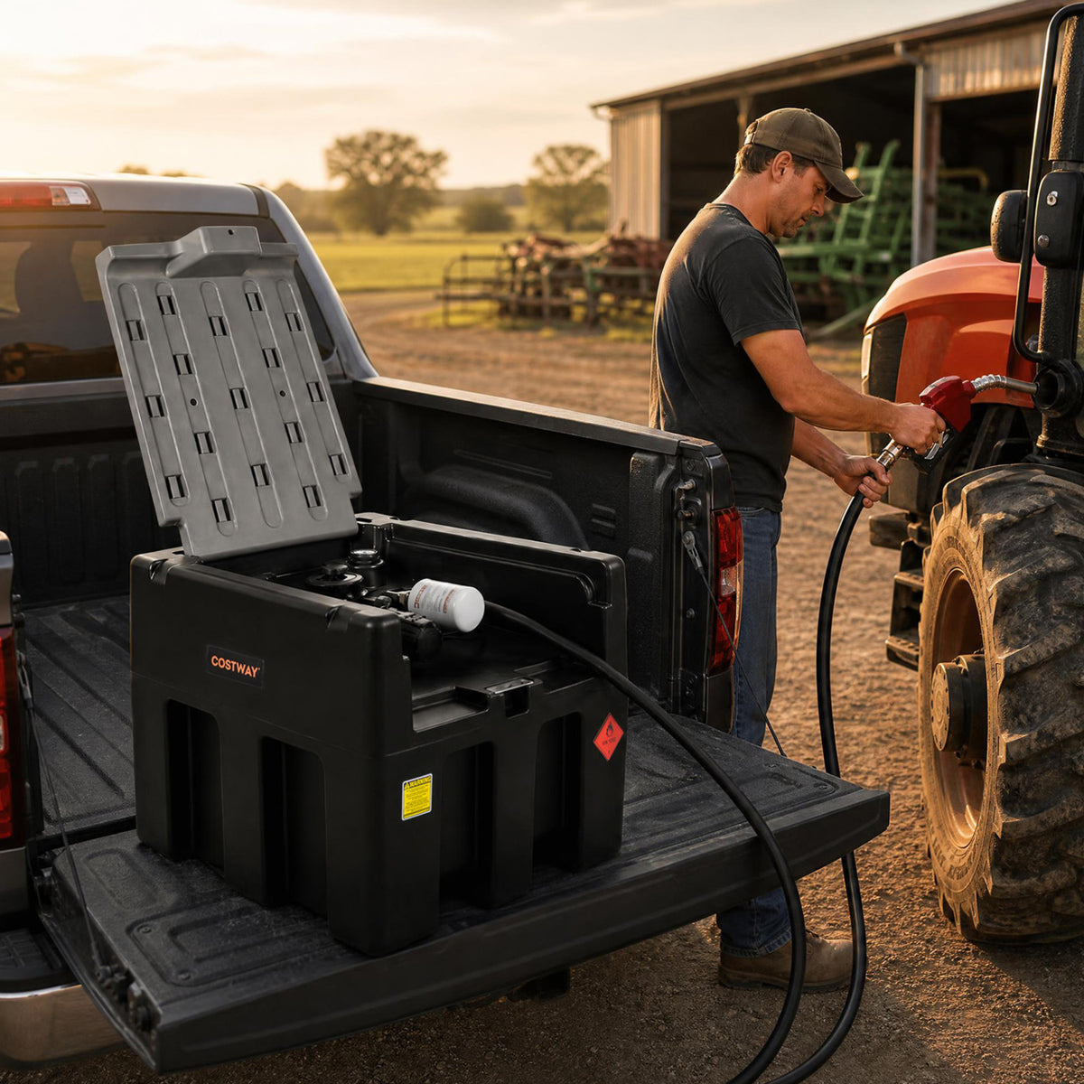 Portable Diesel Tank 53 Gallon with 13.2 GPM Flow Rate for Transportation-Black