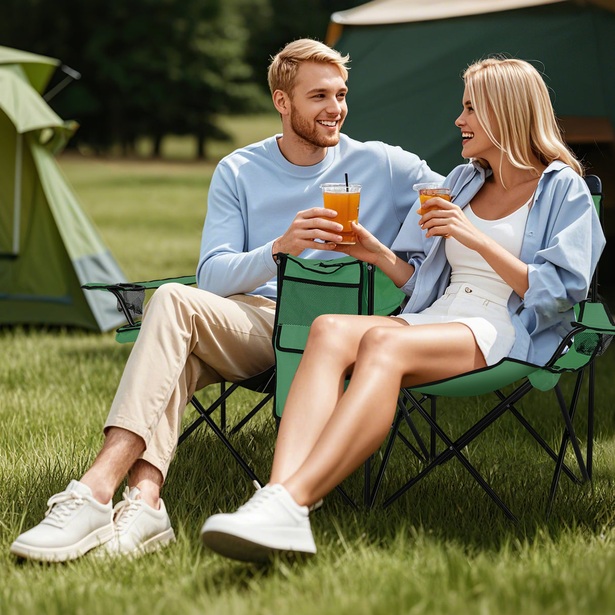 Portable Folding Picnic Double Chair with Umbrella