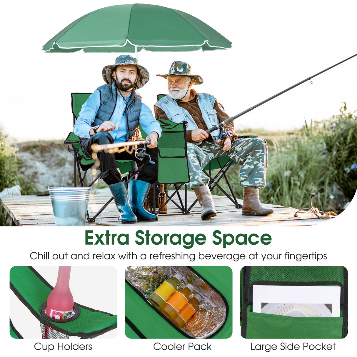 Portable Folding Picnic Double Chair with Umbrella