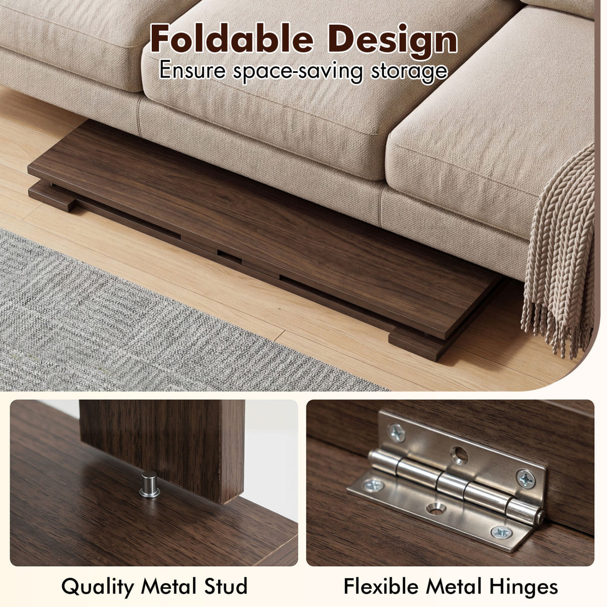 Portable Low Floor Table with Foldable Legs for Living Room