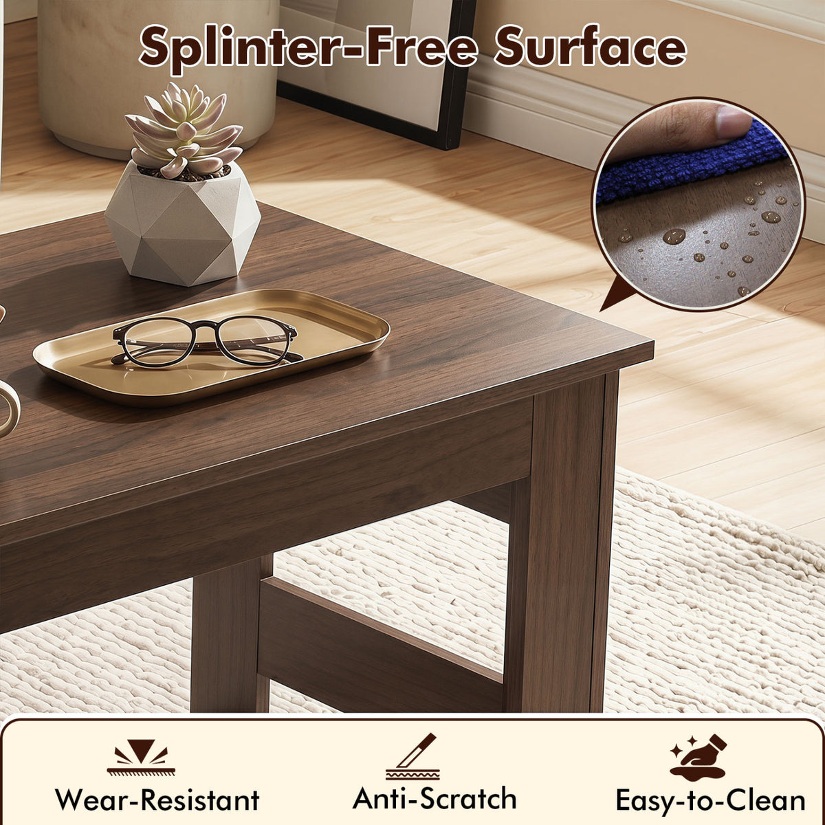 Portable Low Floor Table with Foldable Legs for Living Room