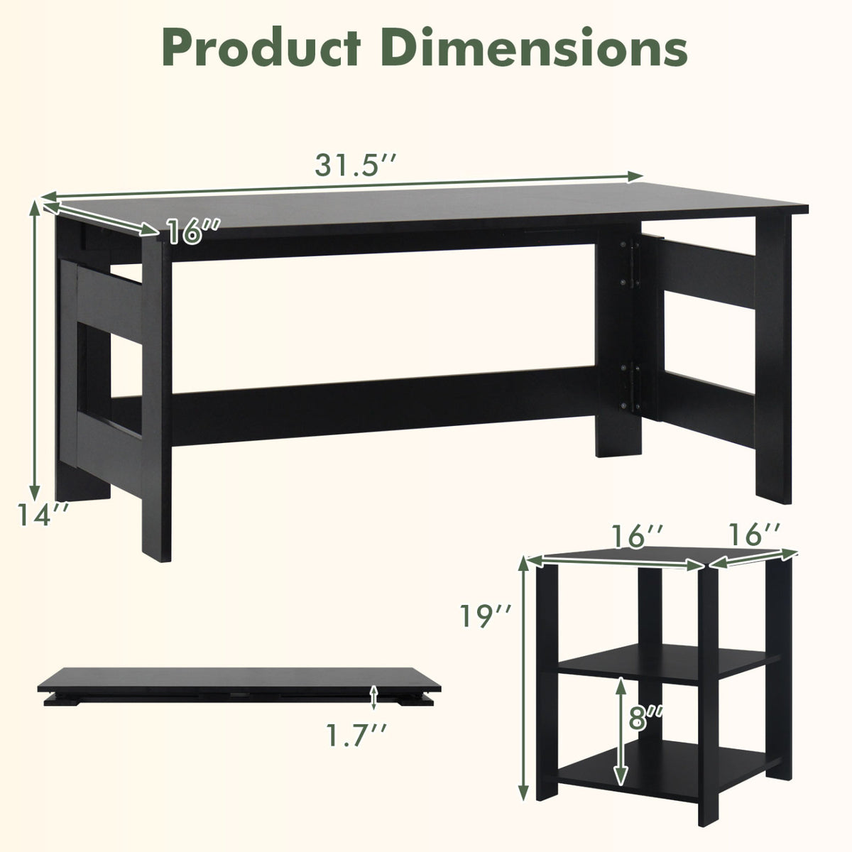 Portable Low Floor Table with Foldable Legs for Living Room