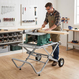 Portable Table Saw Stand Rolling Foldable Heavy Duty Metal Base with 8-Inch Rubber Wheels-Silver