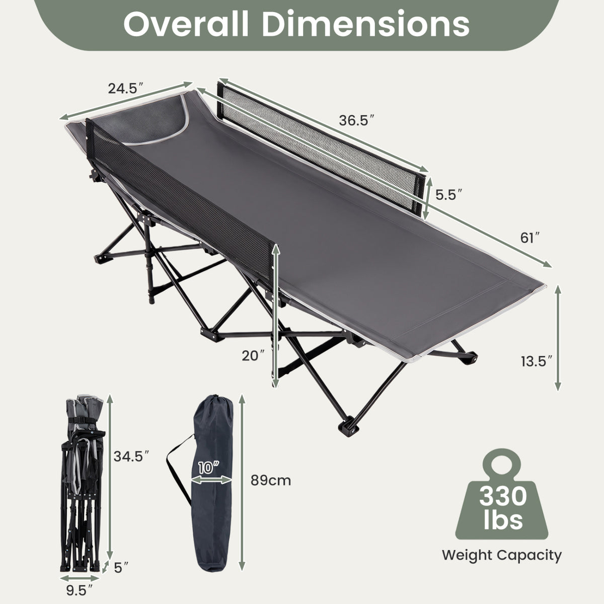 Portable Travel Toddler Cot Bed with Guardrail for Outdoor Indoor