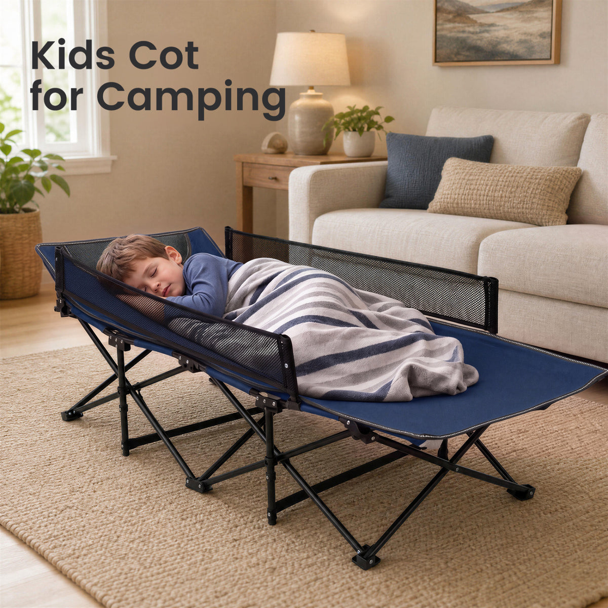 Portable Travel Toddler Cot Bed with Guardrail for Outdoor Indoor