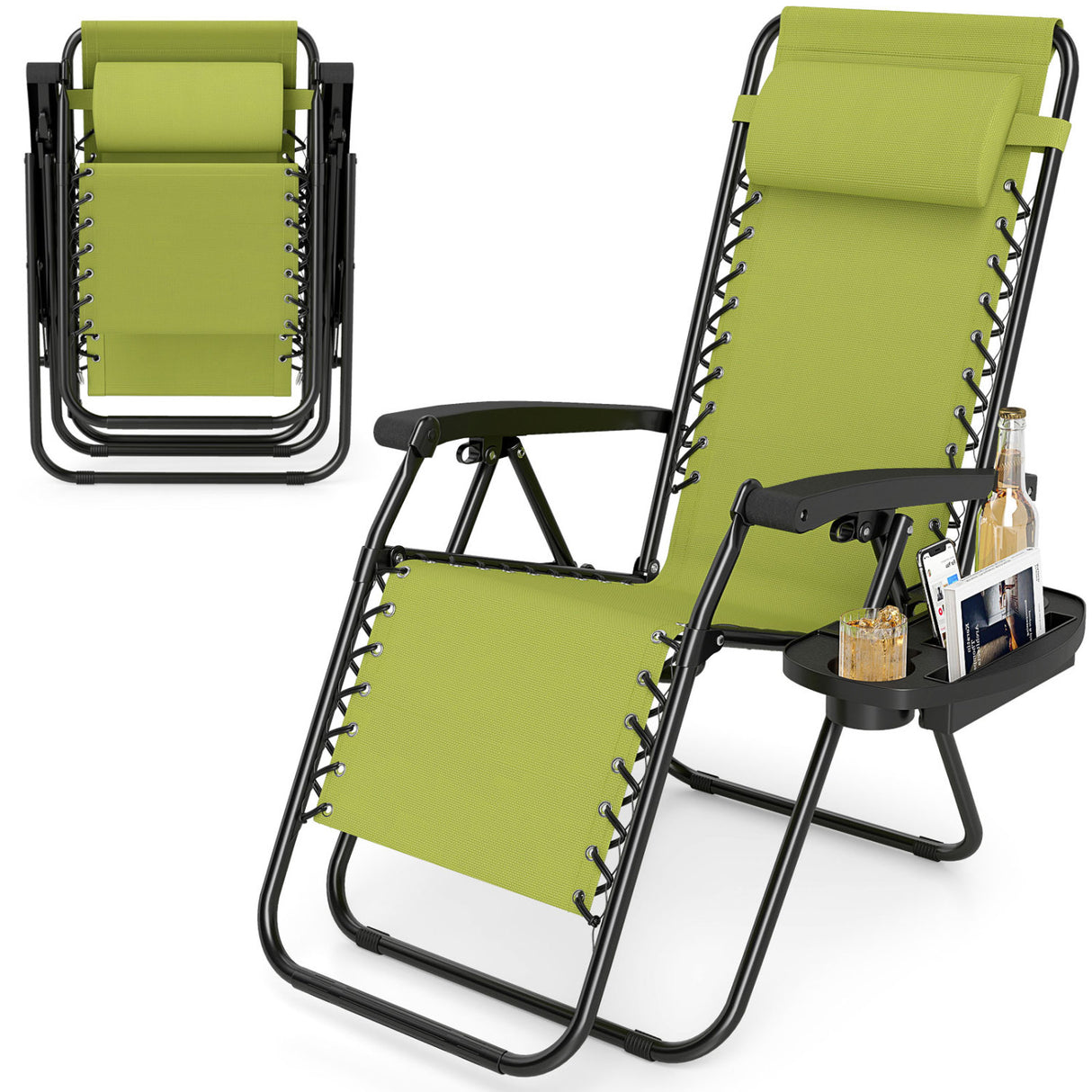 Portable Zero Gravity Chairs with Cup Holder Trays and Backrest