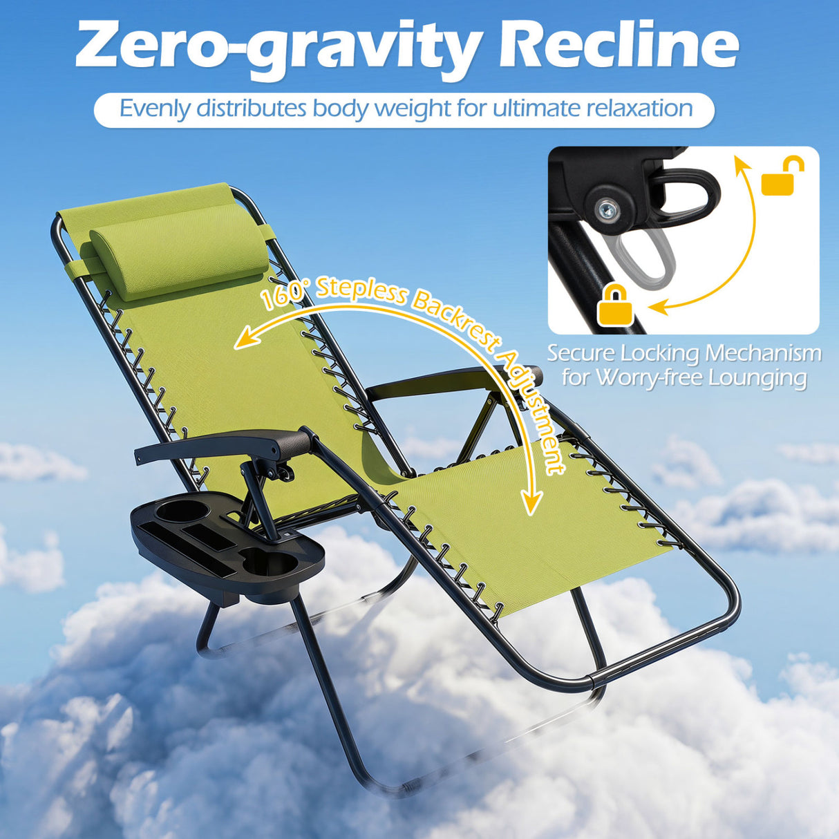 Portable Zero Gravity Chairs with Cup Holder Trays and Backrest