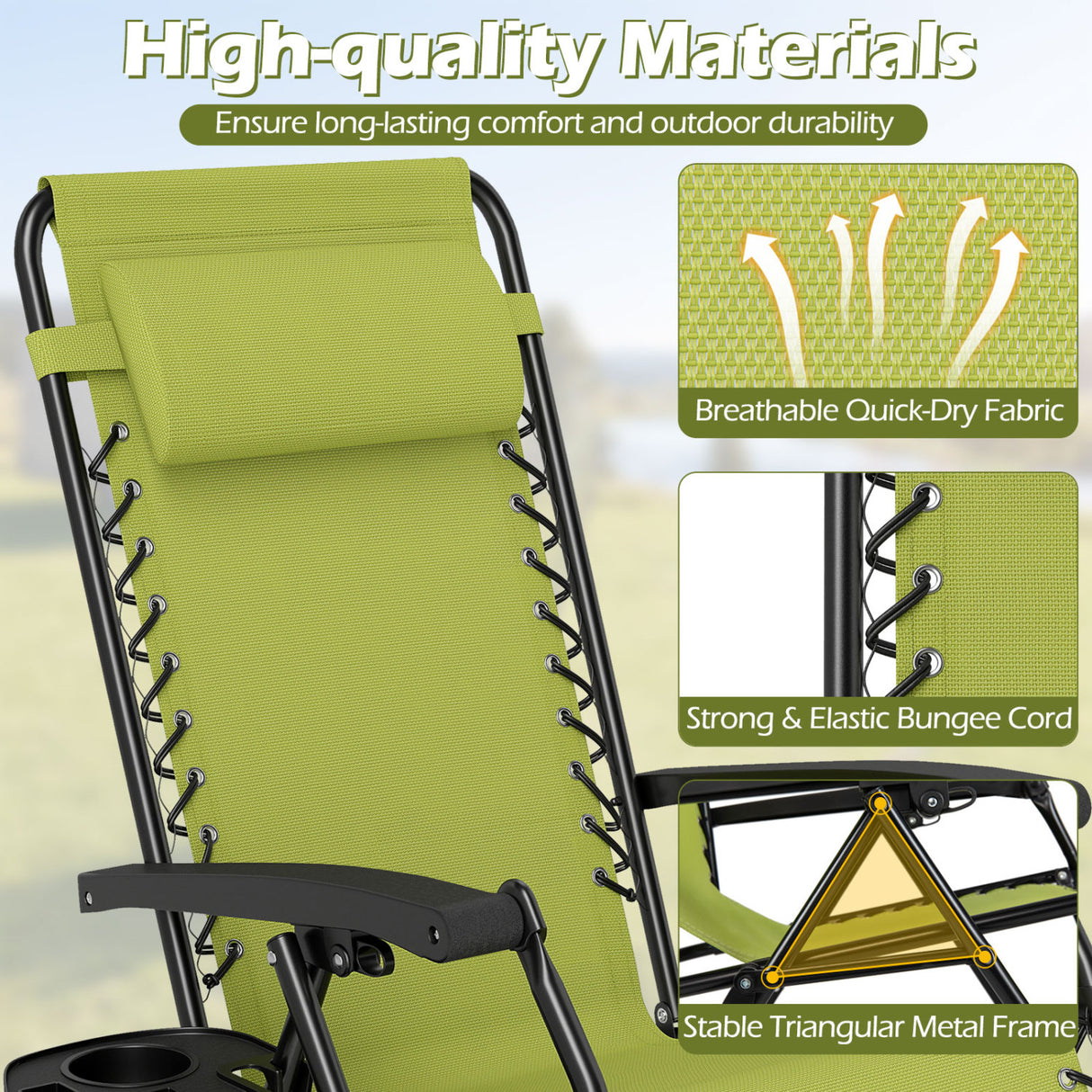 Portable Zero Gravity Chairs with Cup Holder Trays and Backrest
